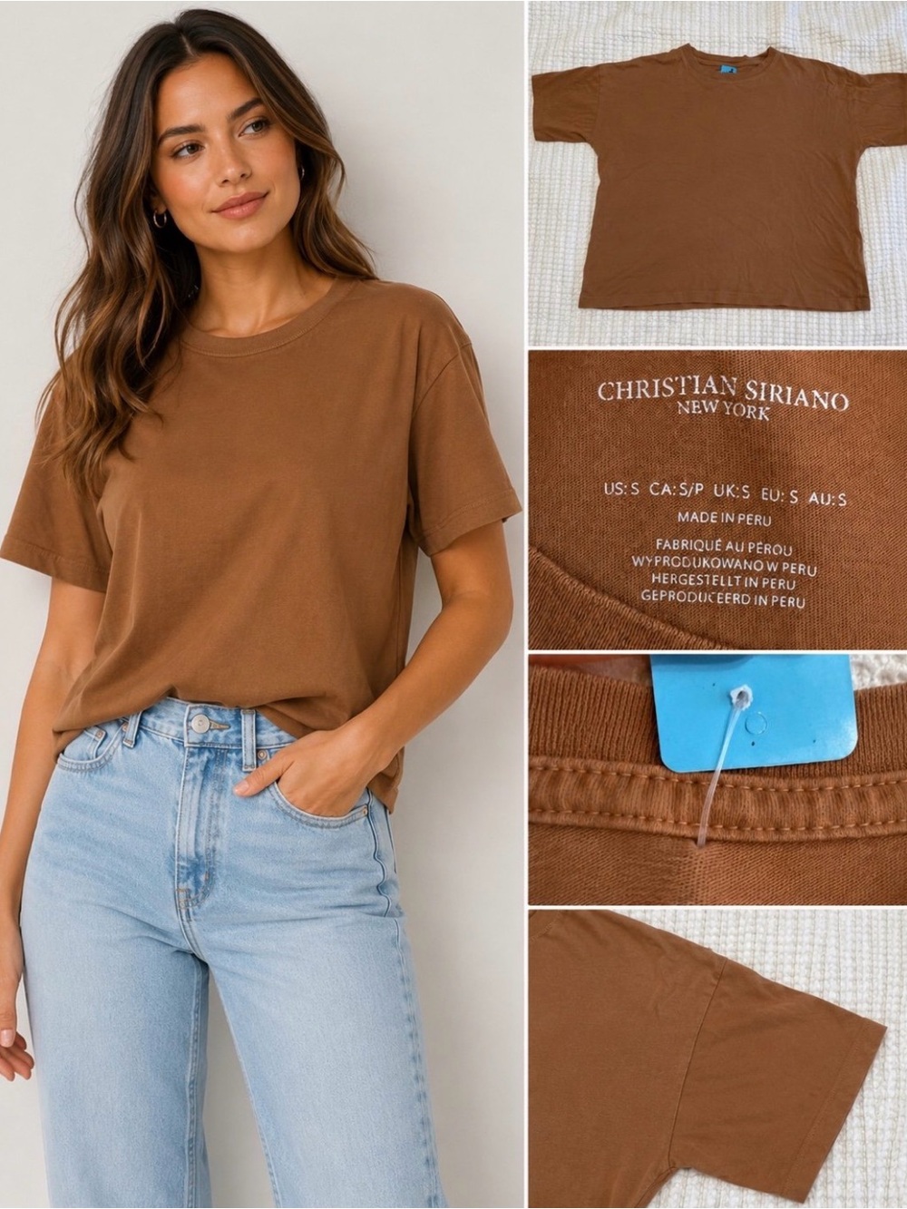 Christian Siriano Brown Short Sleeve Crewneck Tee